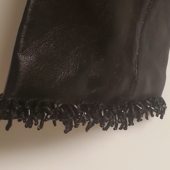 Cache Black Leather  Beaded Fringe Blazer Jacket  Size 12 - Picture 6 of 7